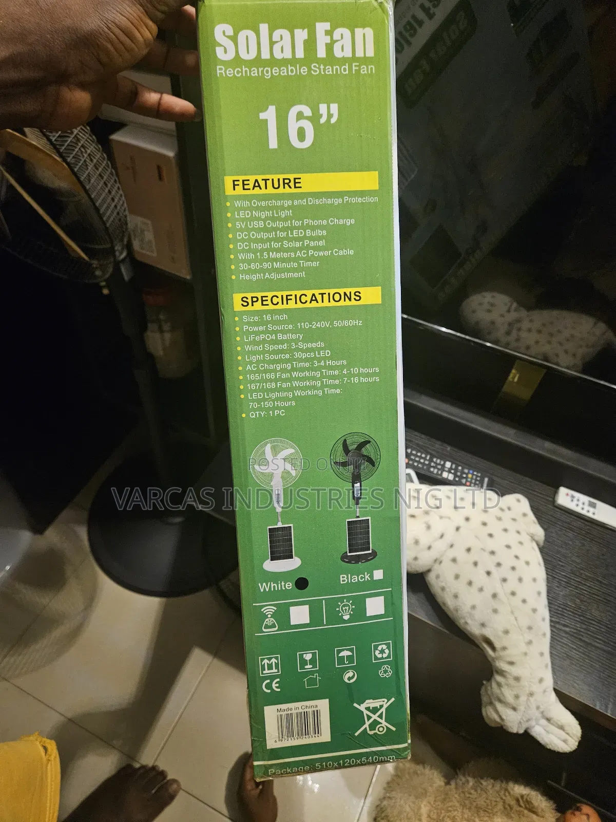 16inch Solar Rechargeable Fan