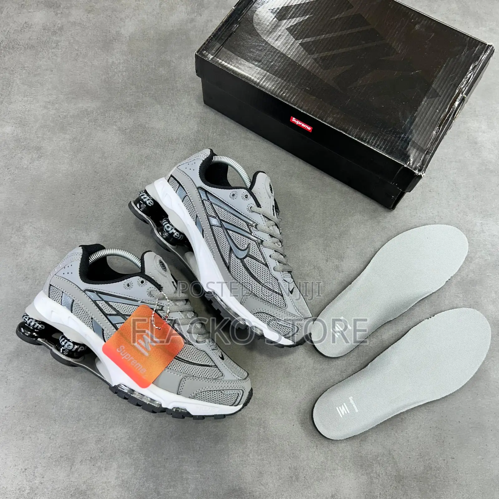 Original Supreme X Nike Shox 2 Ride Grey Sneakers
