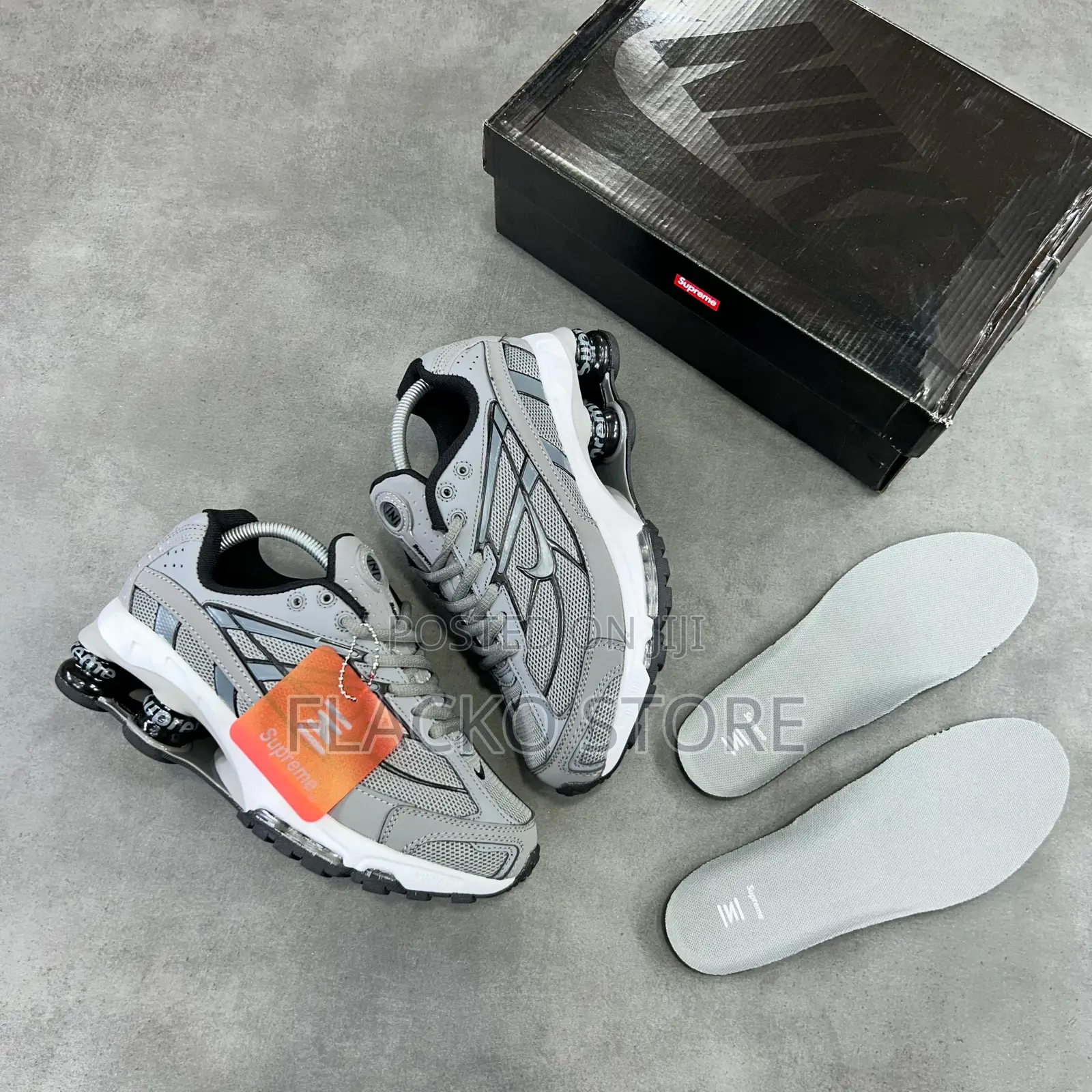 Original Supreme X Nike Shox 2 Ride Grey Sneakers