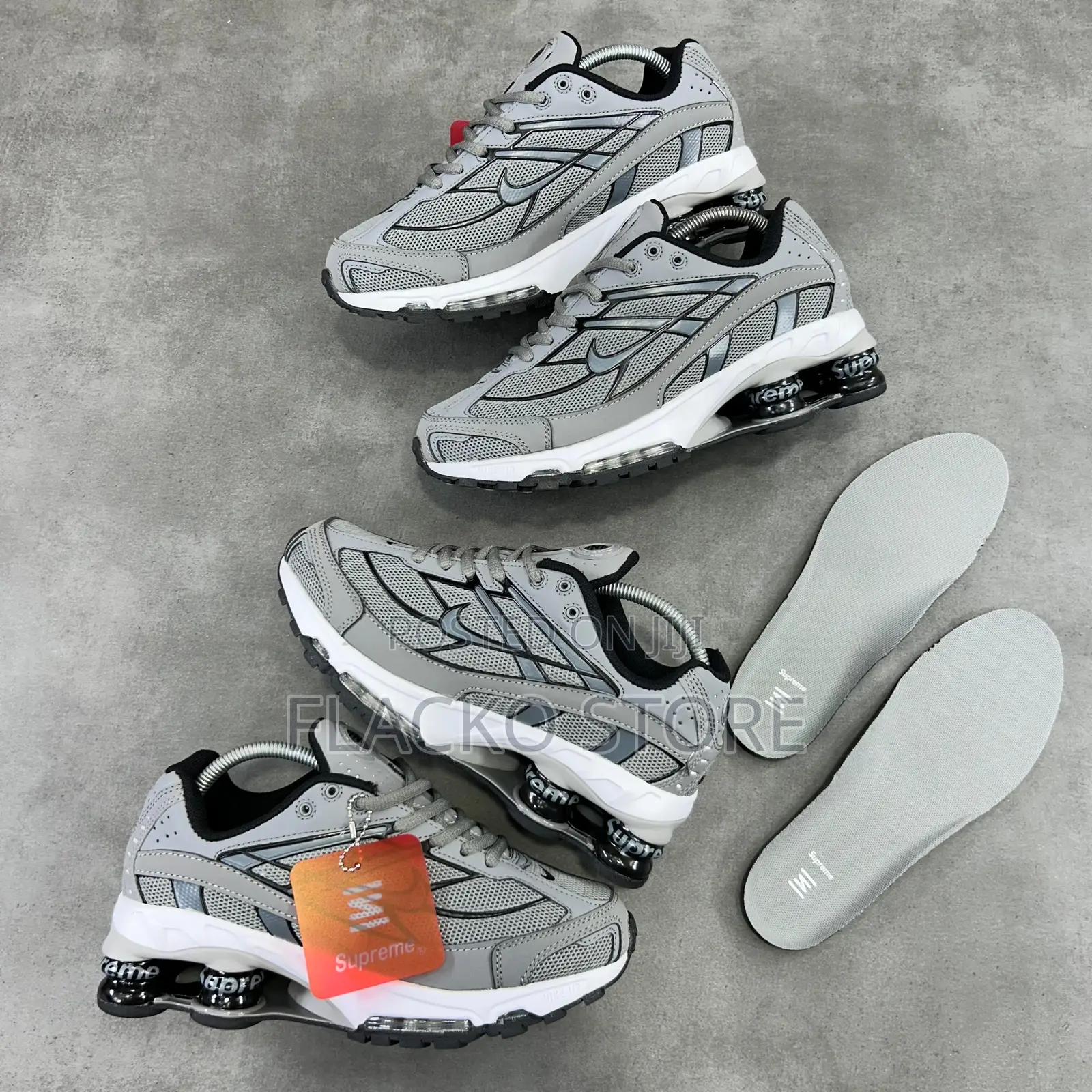 Original Supreme X Nike Shox 2 Ride Grey Sneakers