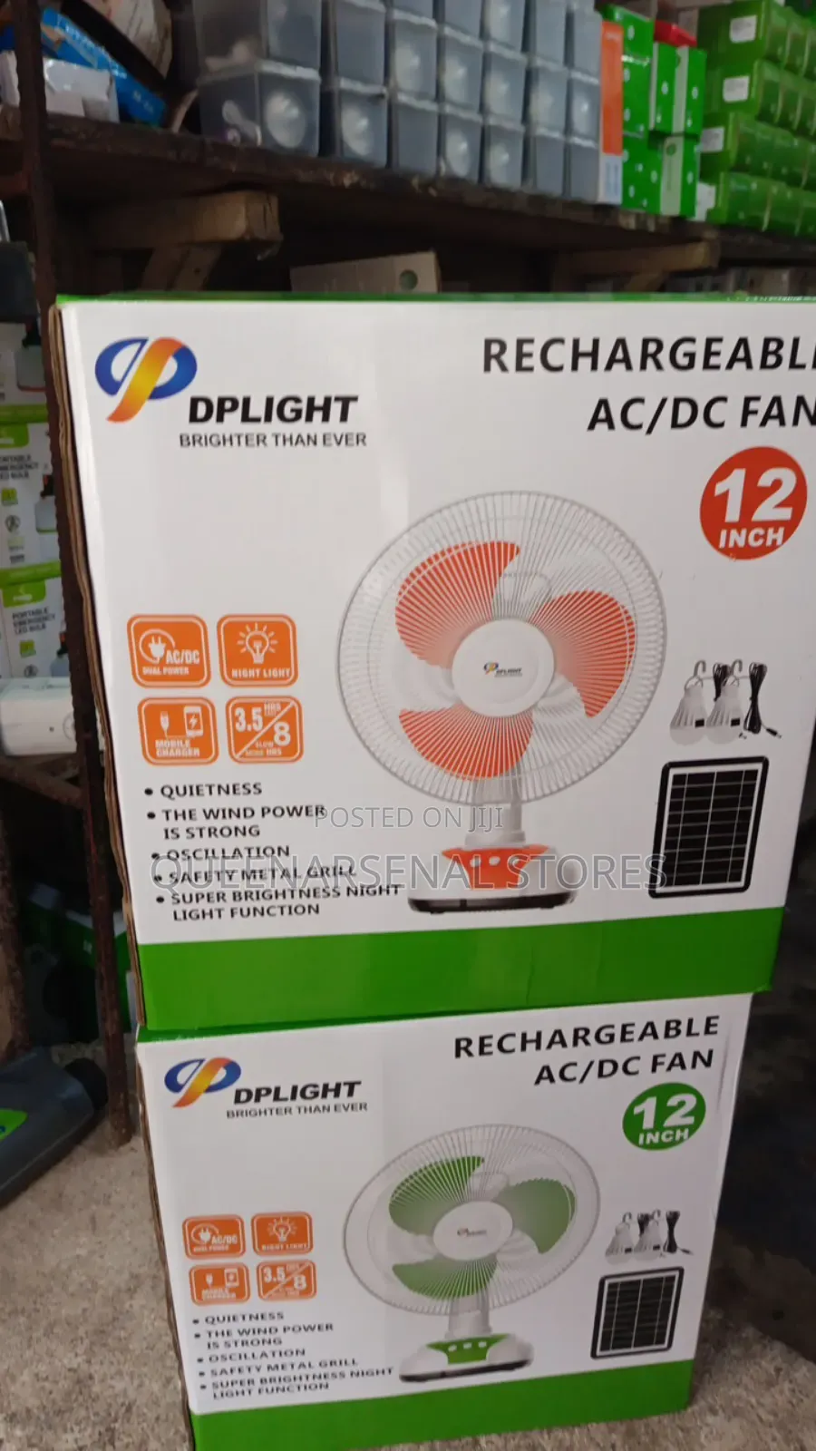Dplight 12" Rechargeable Fan With Solar Panel and Bulb