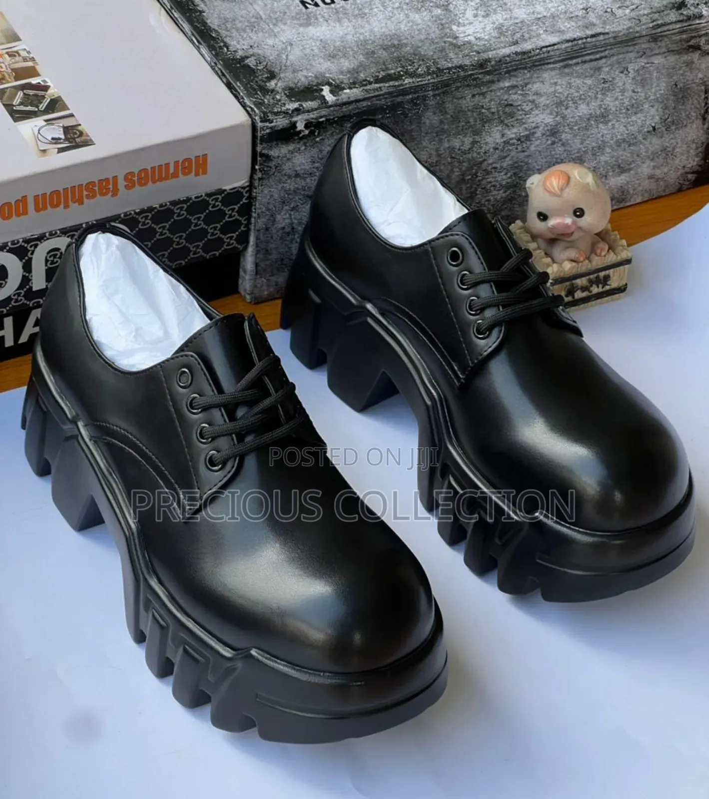 Chunky Sole Lace Up Men's Black Shoes