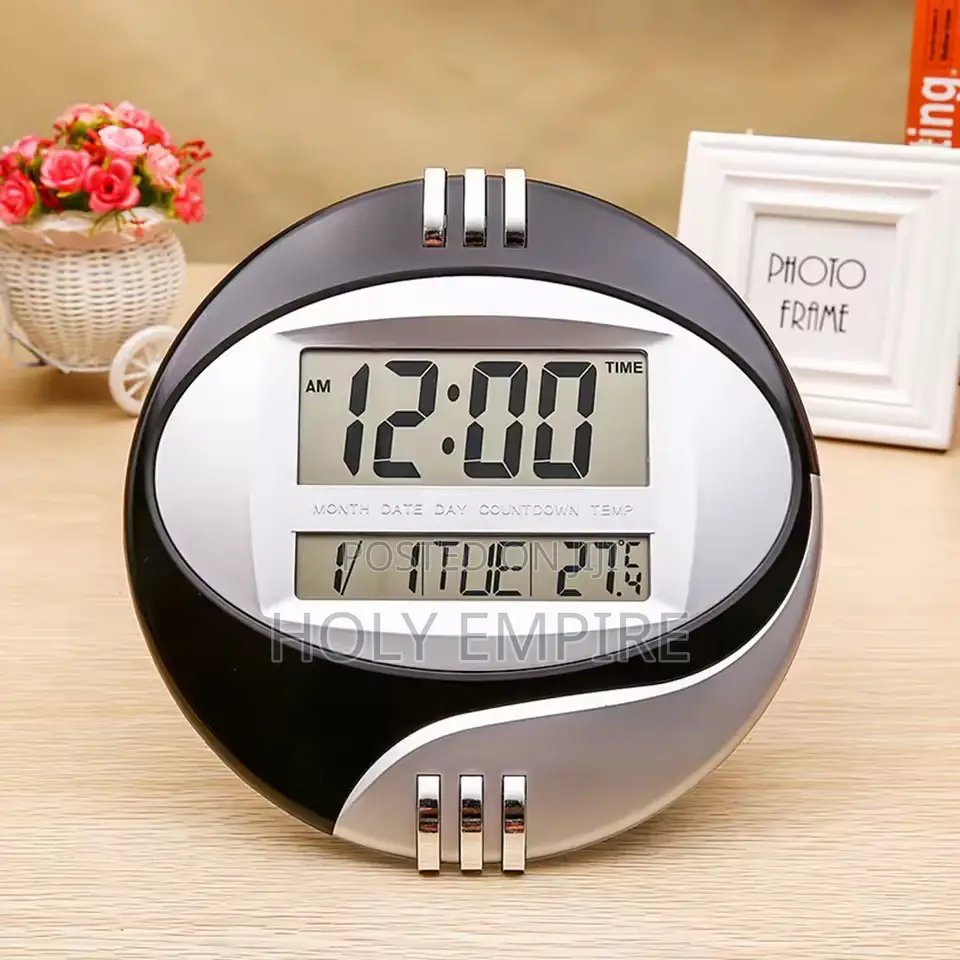 Large Display LCD Digital Wall Clock Black Led Screen Alarm Clock