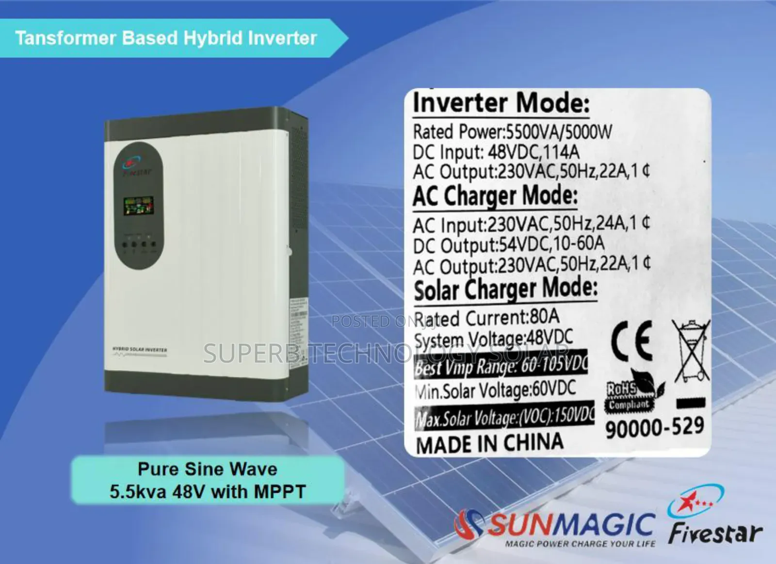 5.5kw 48v Sun Magic Hybrid Inverter With 80ah MPPT in Built Controller