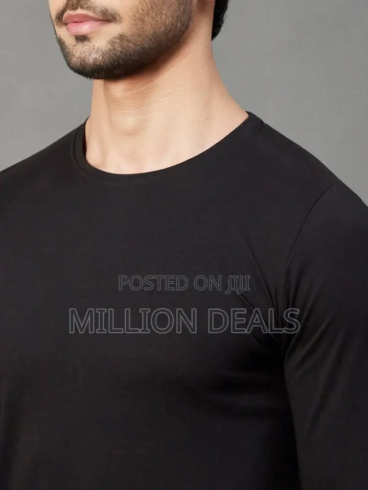 Custom Fits Men Casual Round Neck Long Sleeve T.Shirt Black