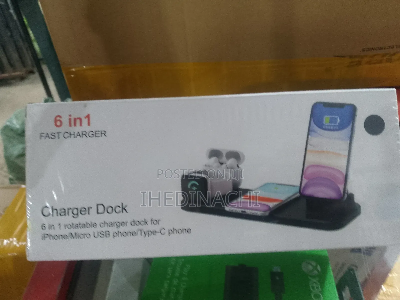 6 in 1 Rotable Charger Dock iPhone/ Micro/USB Type - C Phone