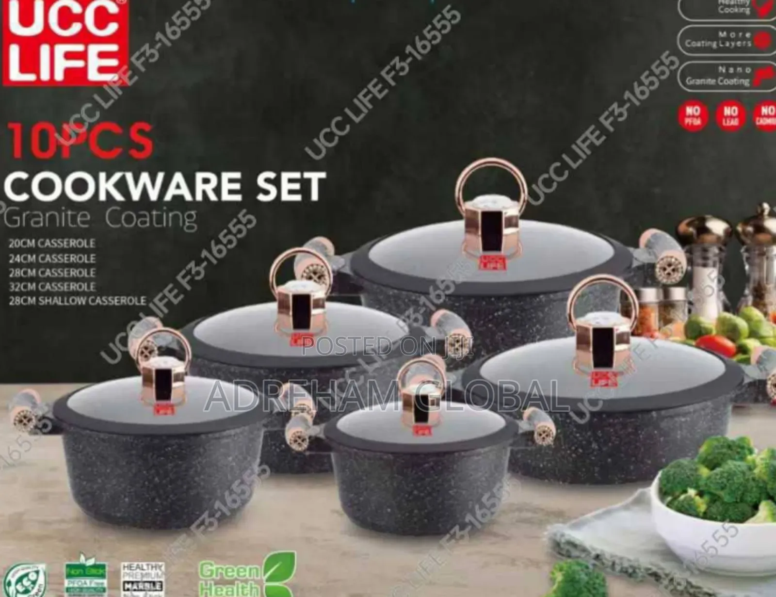 Ucc Life 10pcs Cookware Pot Set Granite Coating