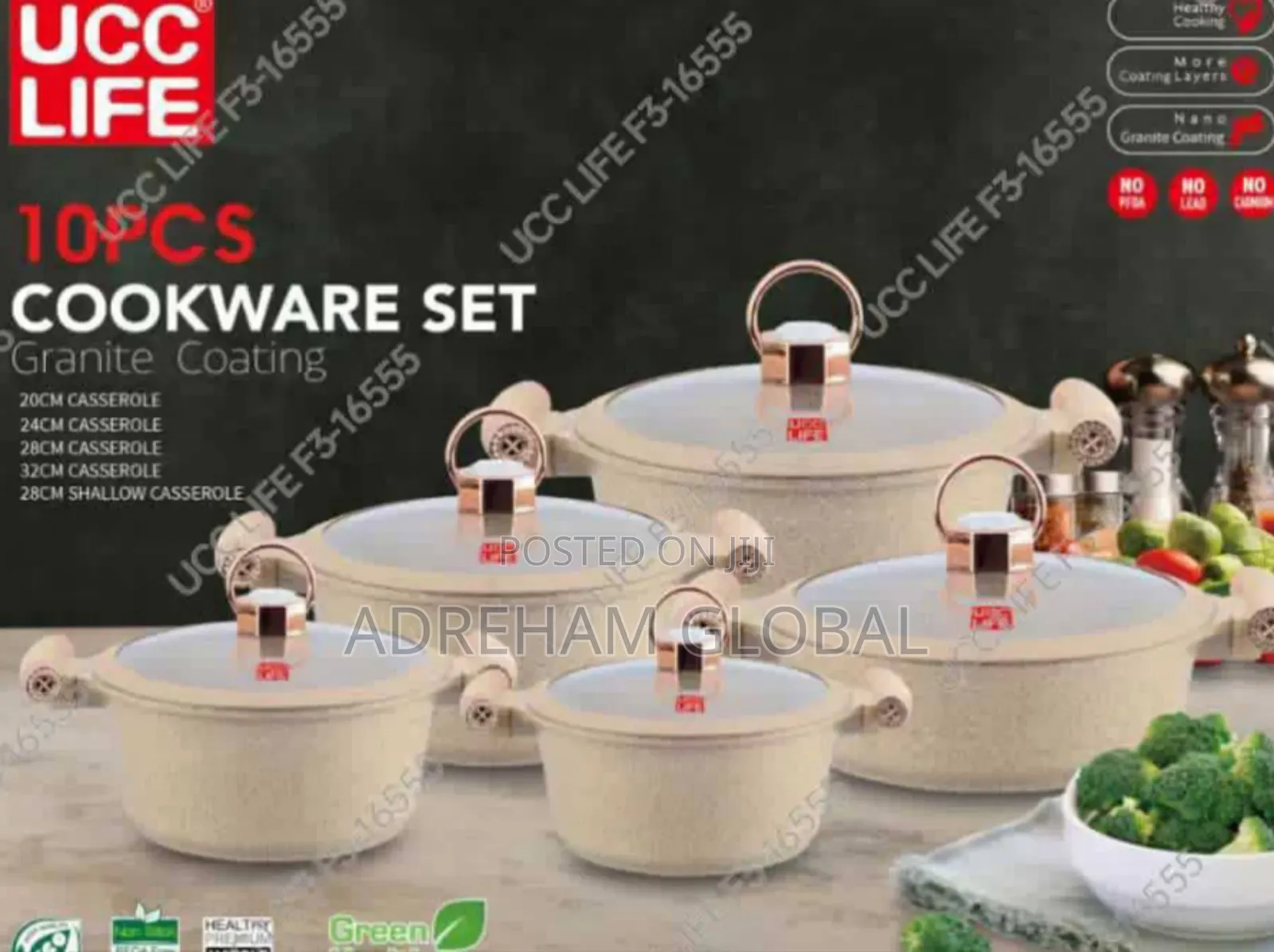 Ucc Life 10pcs Cookware Pot Set Granite Coating