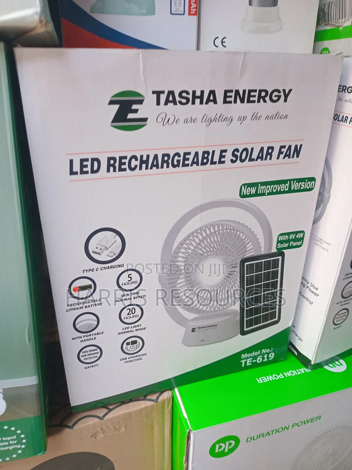 Led Rechargeable Solar Fan With Solar Panel + Light- Lithium Battery