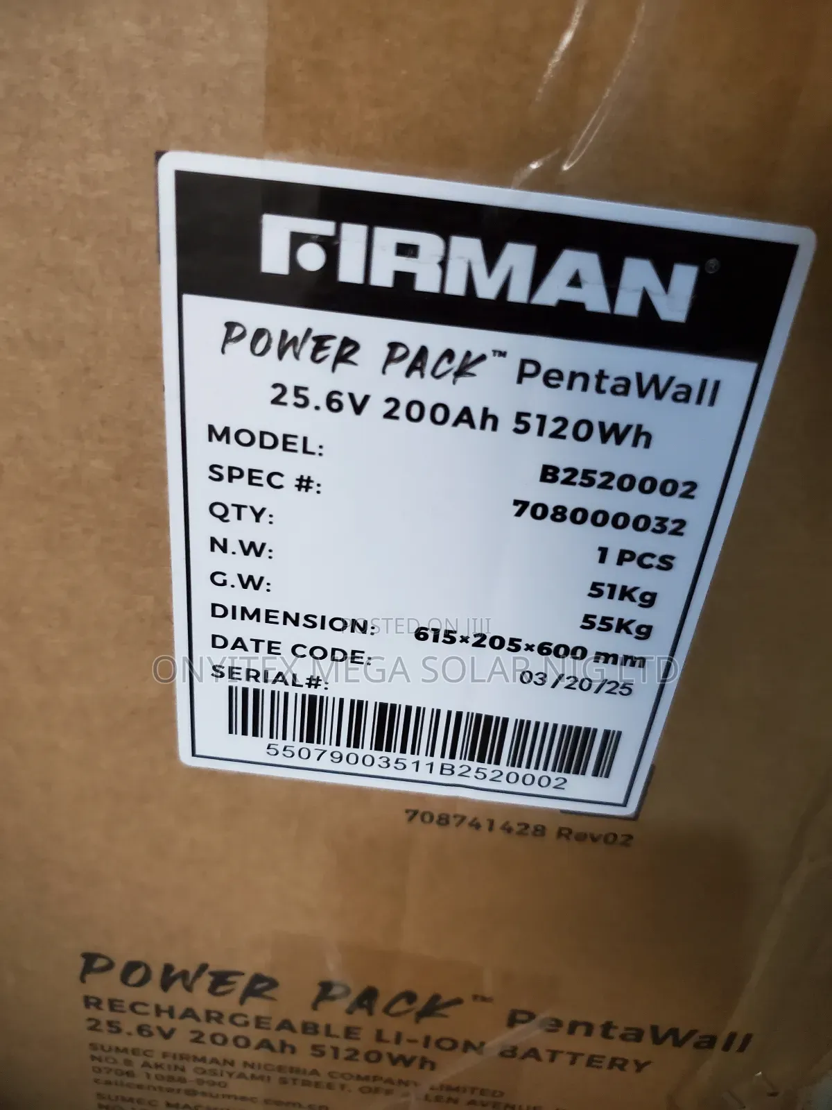 Firman Lithium Ion Battery 5kwh 25.6v With 5years Warranty
