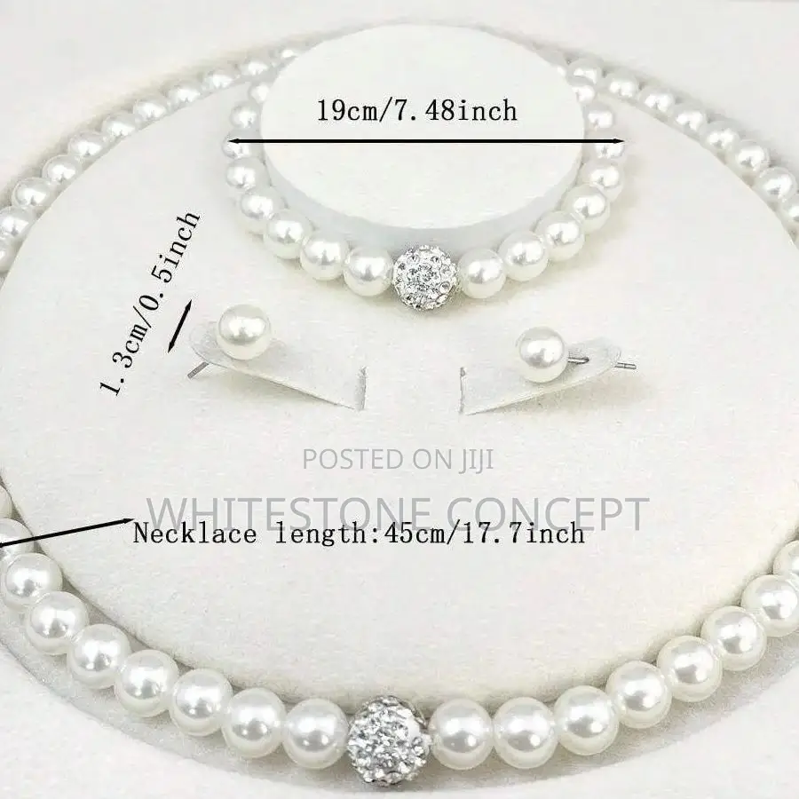 3 PCS Set Pearl Fireball Necklace, Bracelet, Earring Stud Jewelry