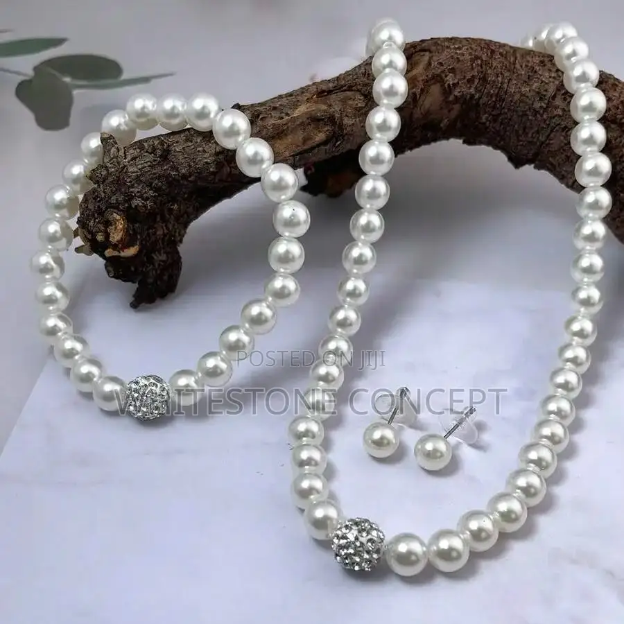 3 PCS Set Pearl Fireball Necklace, Bracelet, Earring Stud Jewelry