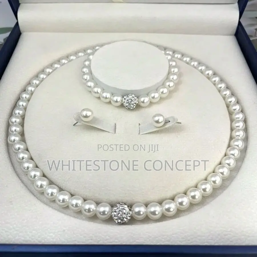 3 PCS Set Pearl Fireball Necklace, Bracelet, Earring Stud Jewelry
