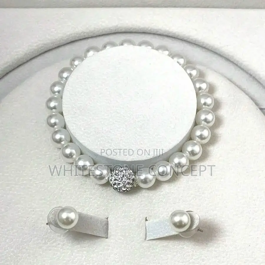 3 PCS Set Pearl Fireball Necklace, Bracelet, Earring Stud Jewelry
