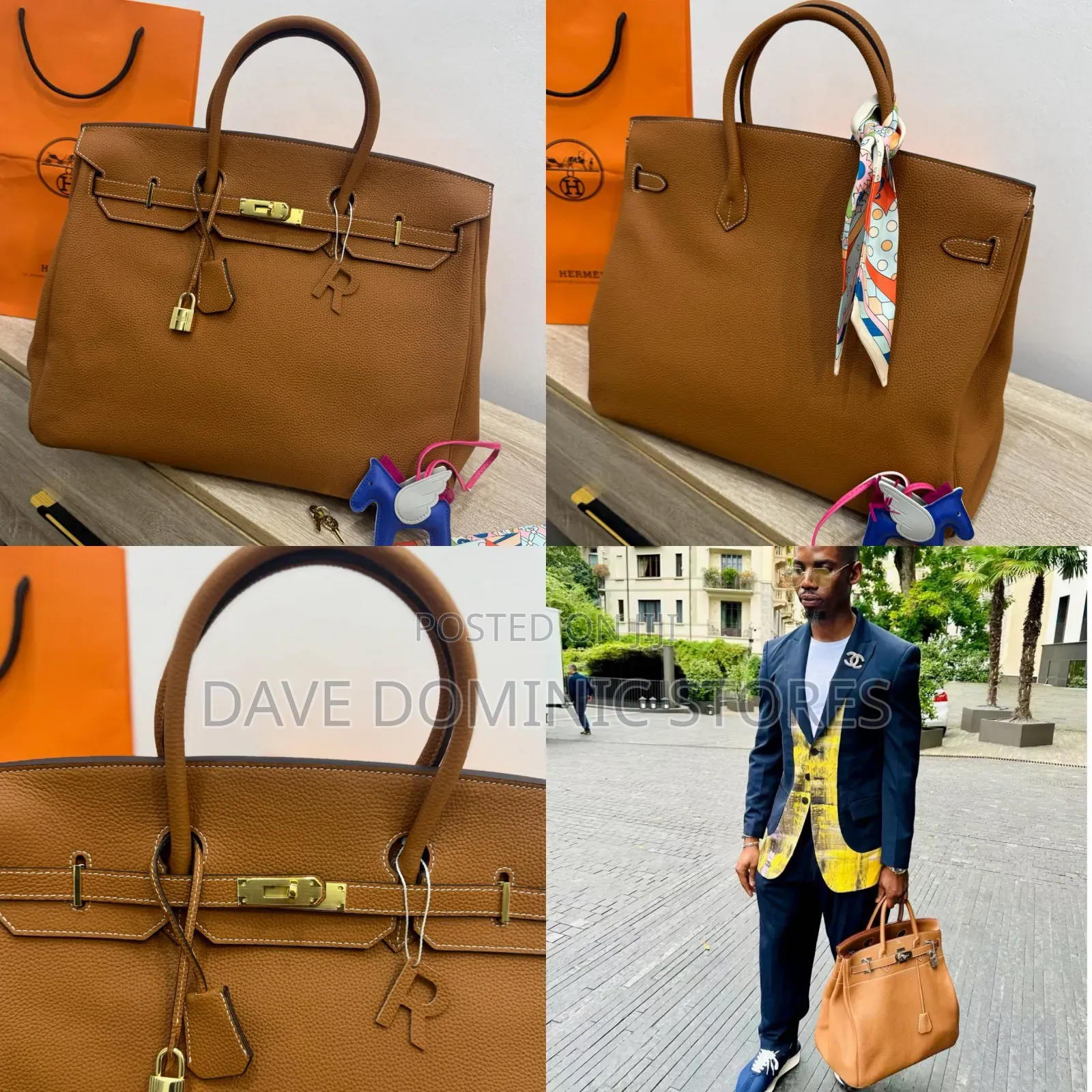 Luxury Men's Hermes Handbag and Slides (Full Package)