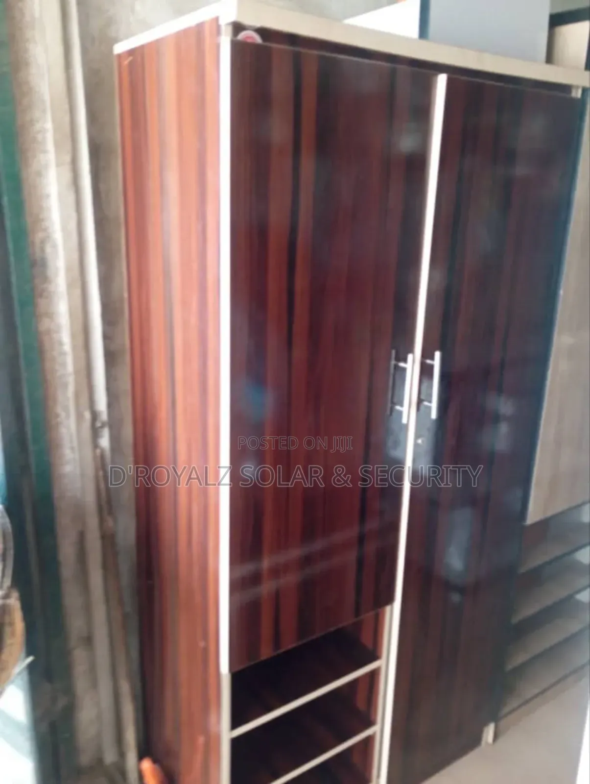 Modern Wooden Wardrobe With Hanging Rod Multiple Shelves