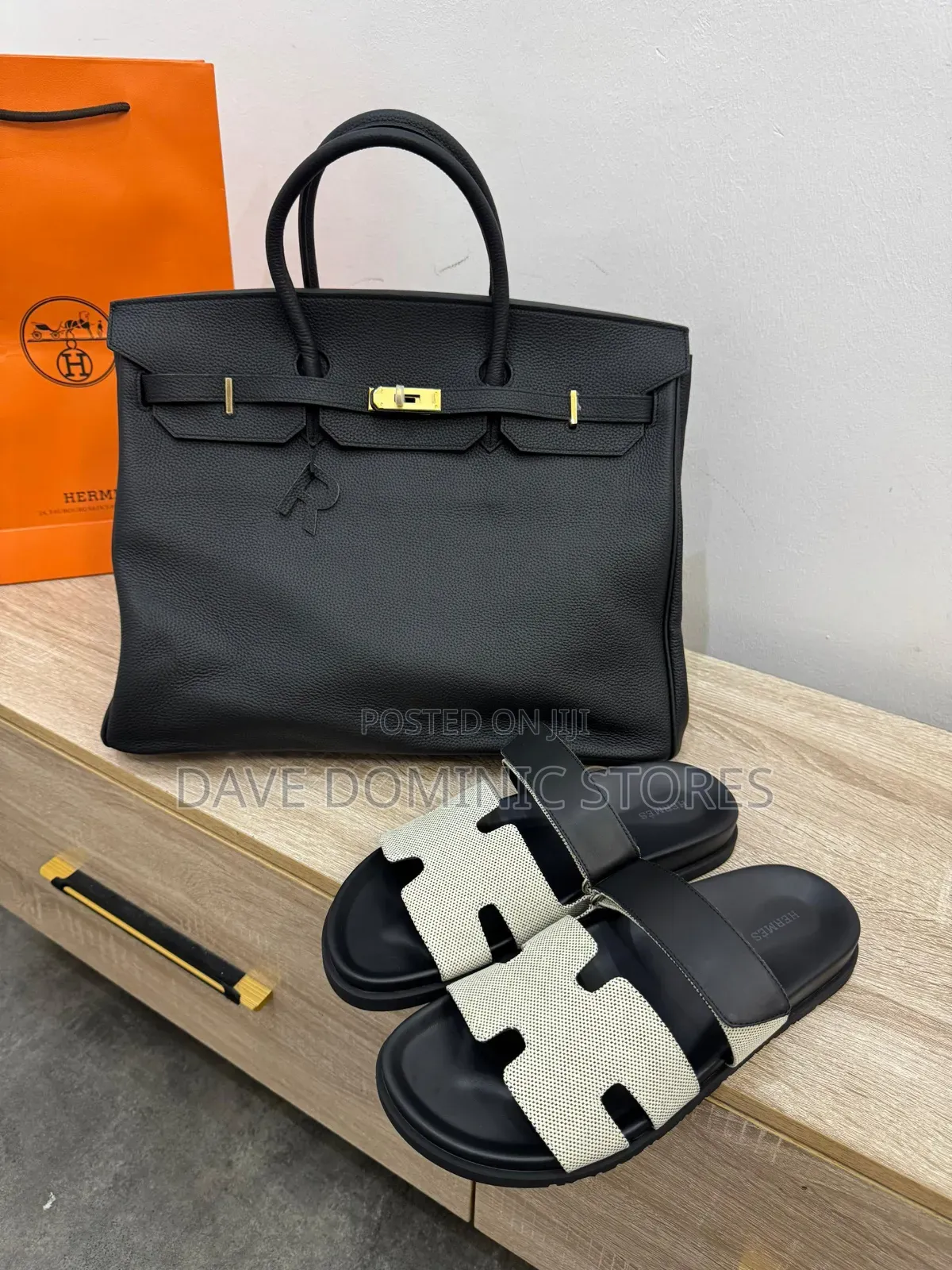 Luxury Men's Hermes Handbag and Slides (Full Package)