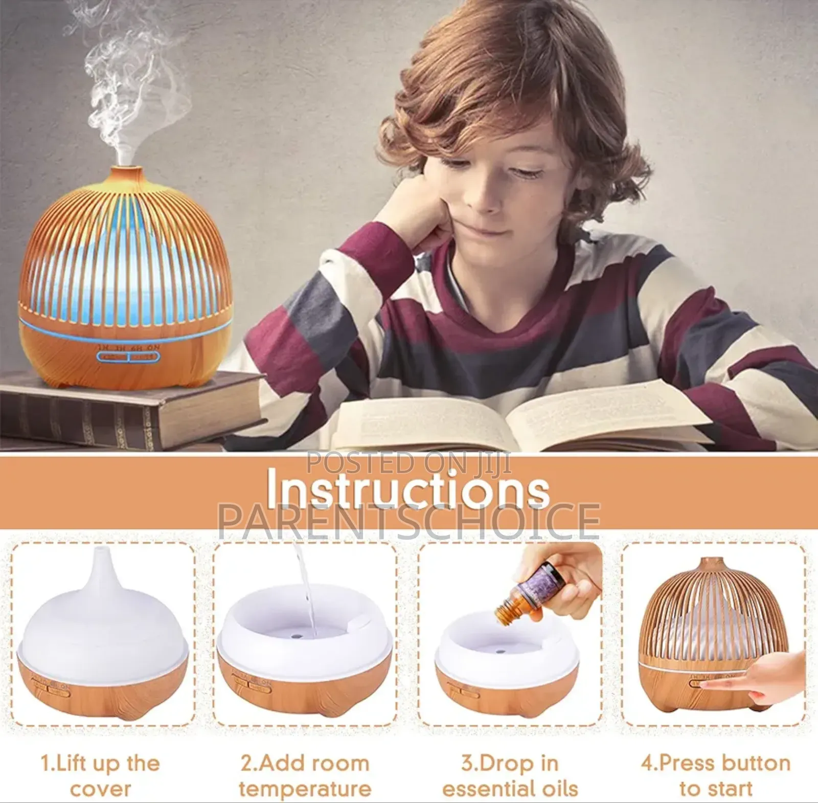 Caged Wood Grain 7-Colour Led Aroma Diffuser 500ml