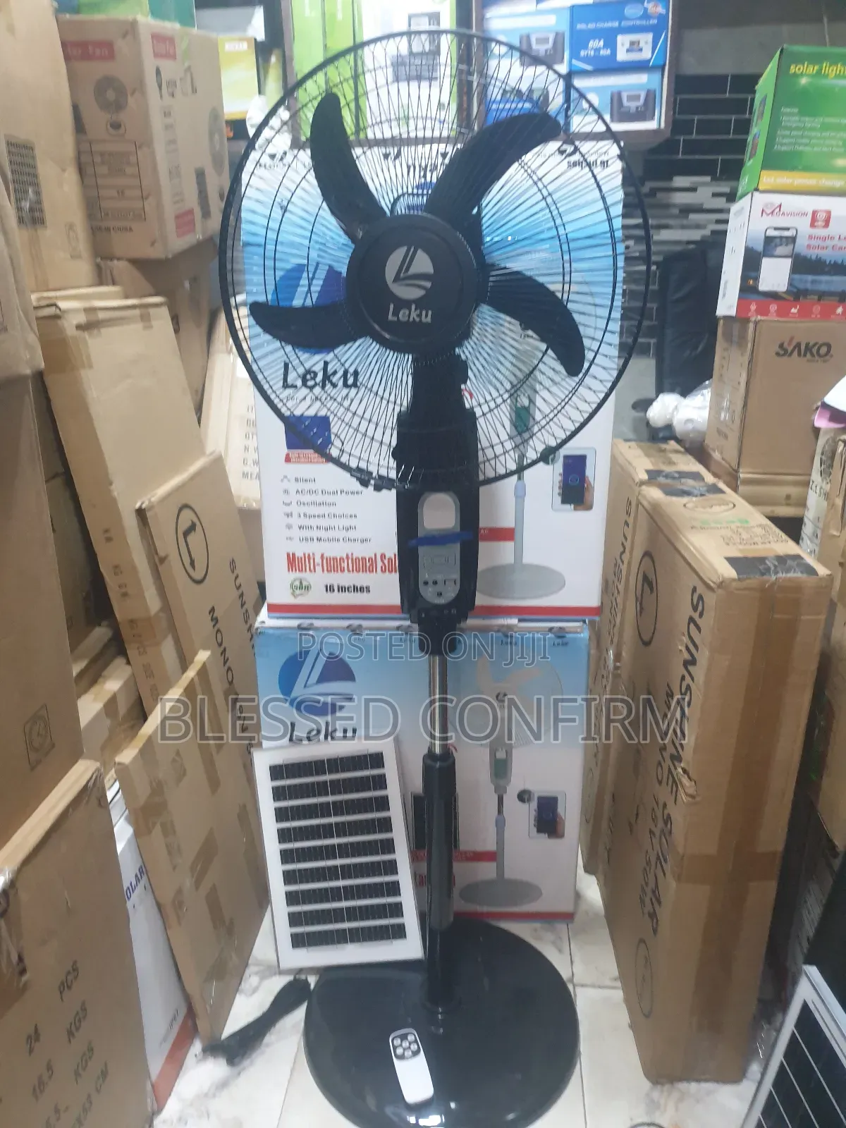 16" Inches Solar Rechargeable Standing Fan With Bluetooth + Panel