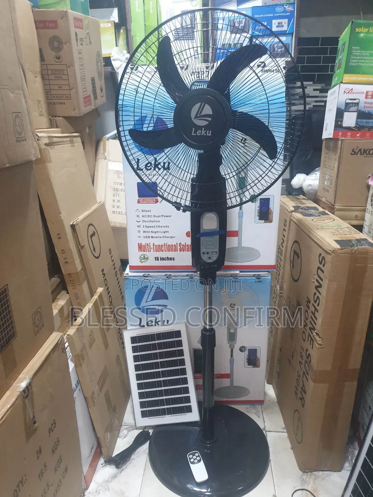 16" Inches Solar Rechargeable Standing Fan With Bluetooth + Panel