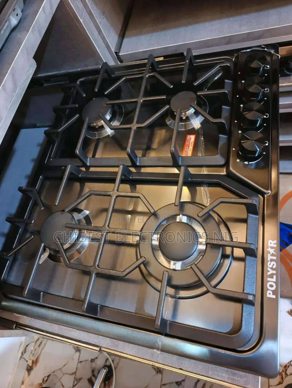 Original Polystar 60cm Inbuilt 4 Burners Gas Cooker Black Stainless
