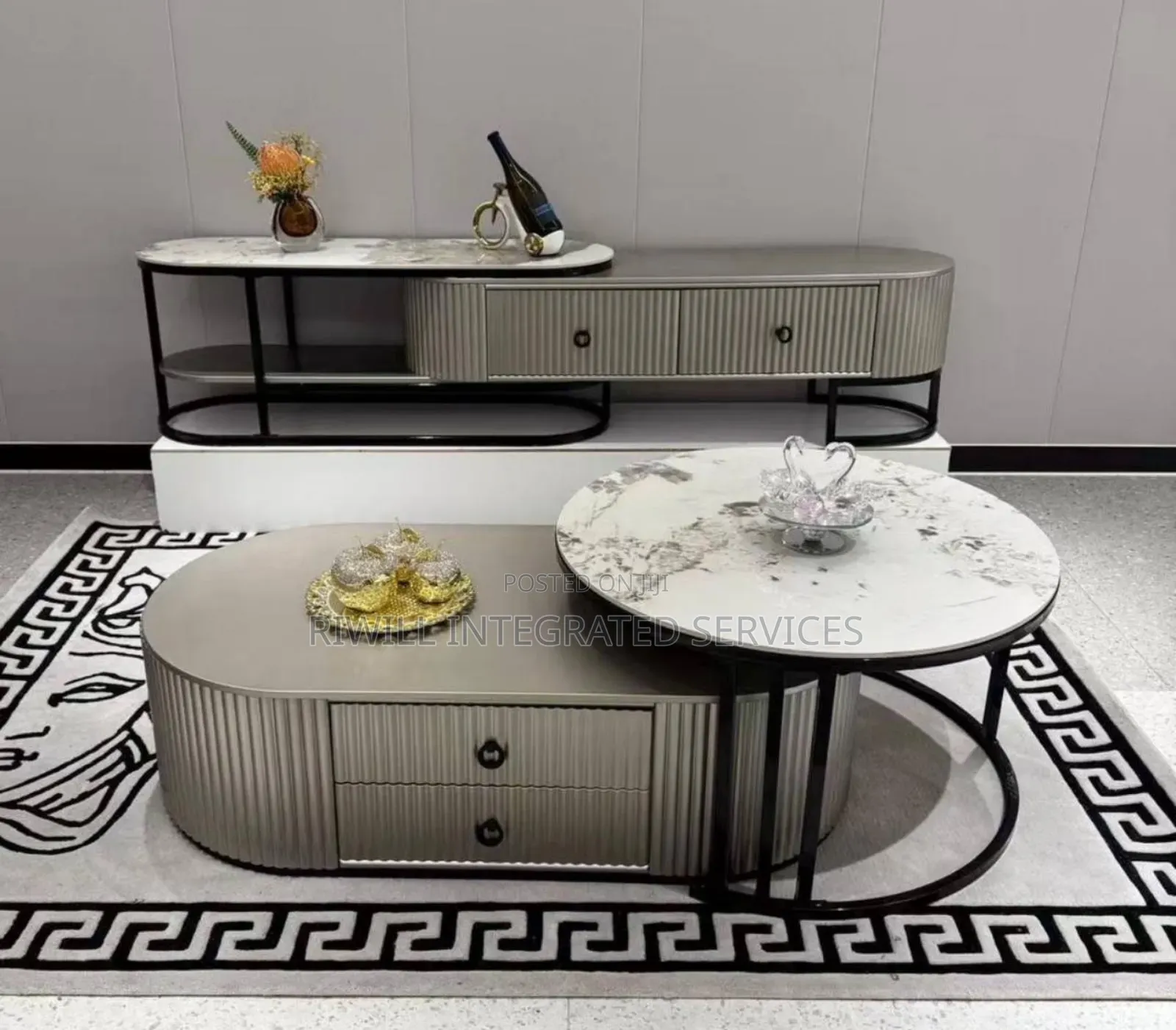 Tv Stand and Two Sets of Center Table