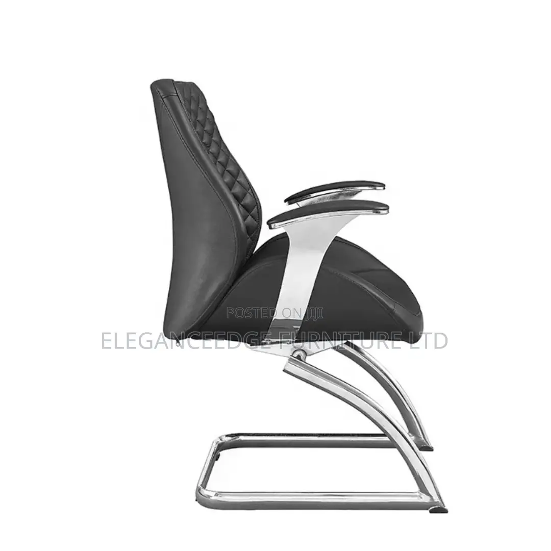 Modern Black Leather Sled Base Office Visitor Chair