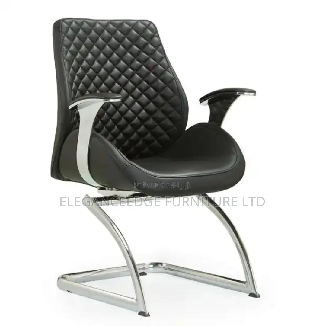 Modern Black Leather Sled Base Office Visitor Chair