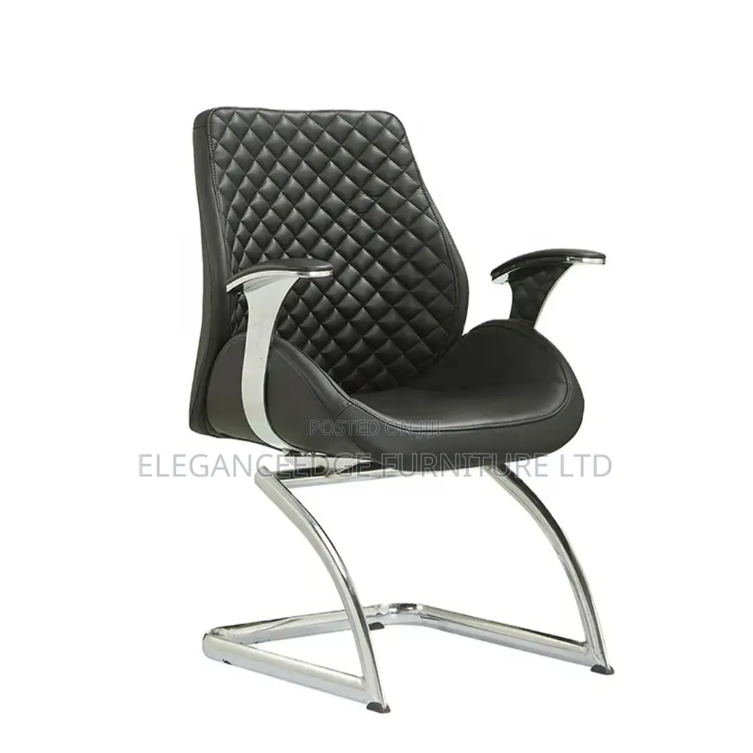 Modern Black Leather Sled Base Office Visitor Chair