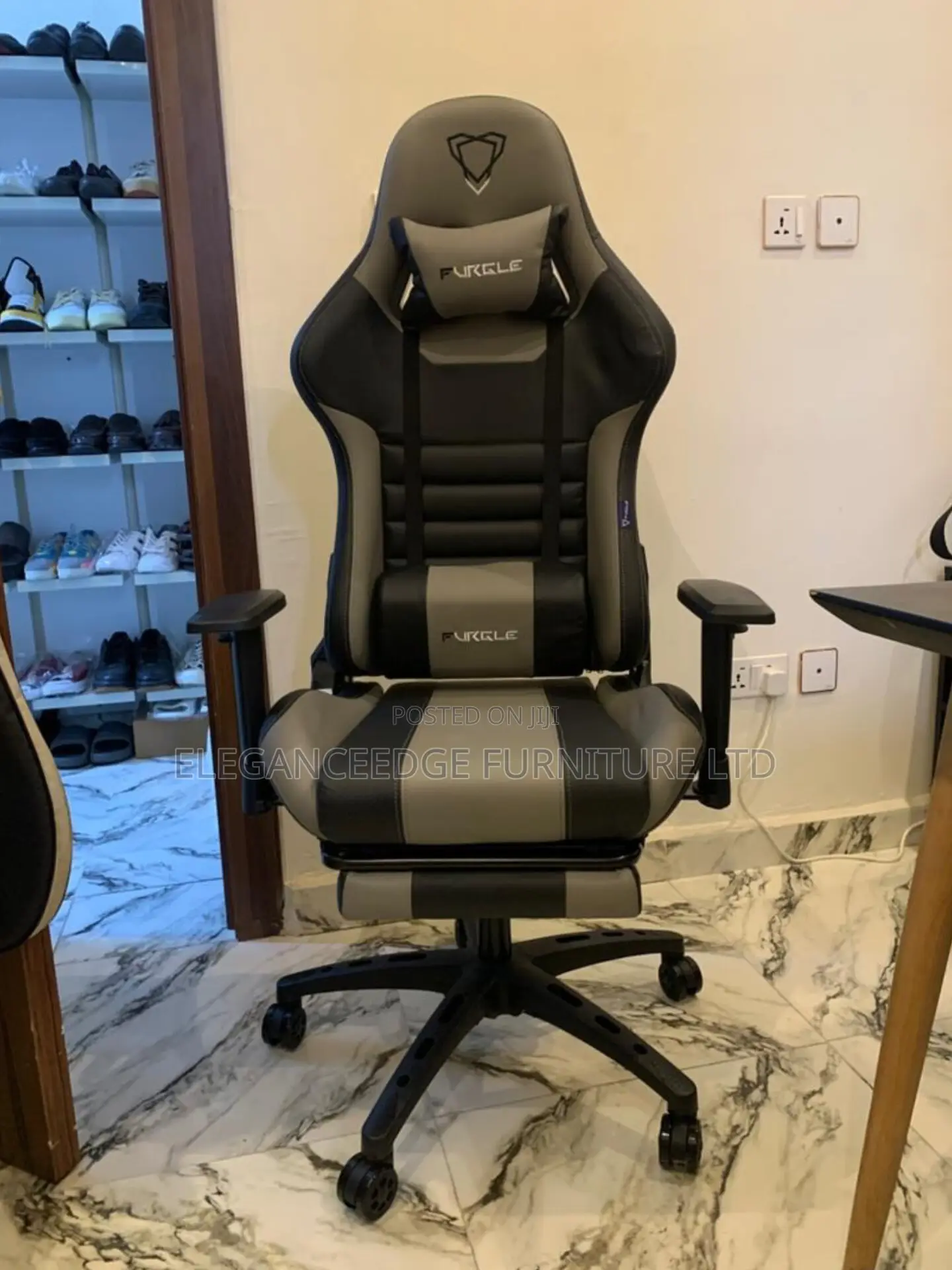 Gray Black Ergonomic Gaming Chair With Neck Pillow and Lumber Support