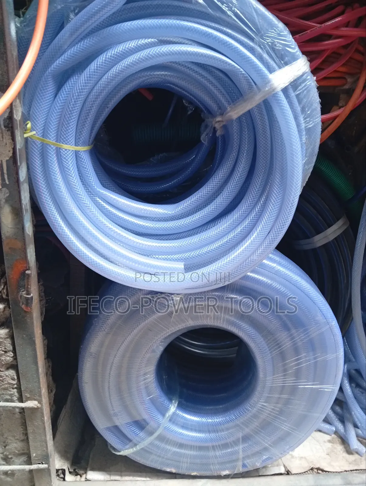 Rolls of Clear PVC Braided Hose.
