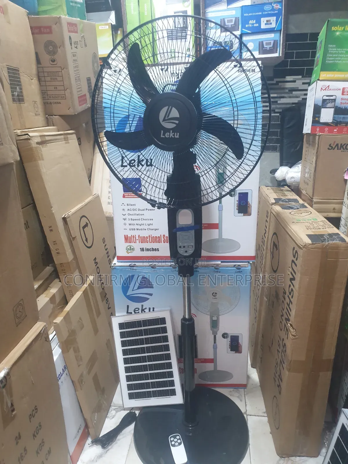 Solar Rechargeable Fan 16" Inches With Bluetooth Speaker + Remote
