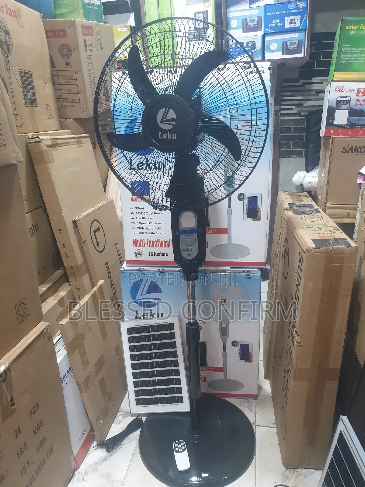16" Inches Solar Rechargeable Fan With Bluetooth Speaker + Panel