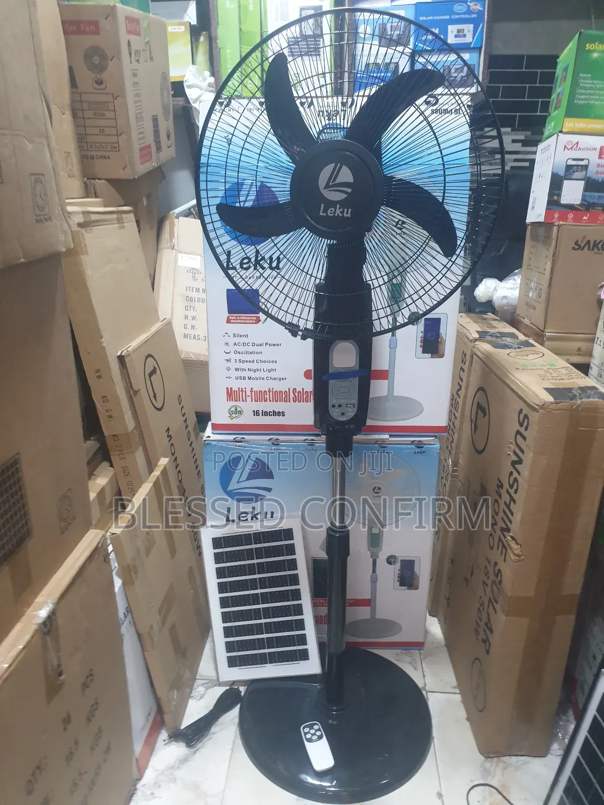 16" Inches Solar Rechargeable Fan With Bluetooth Speaker + Panel