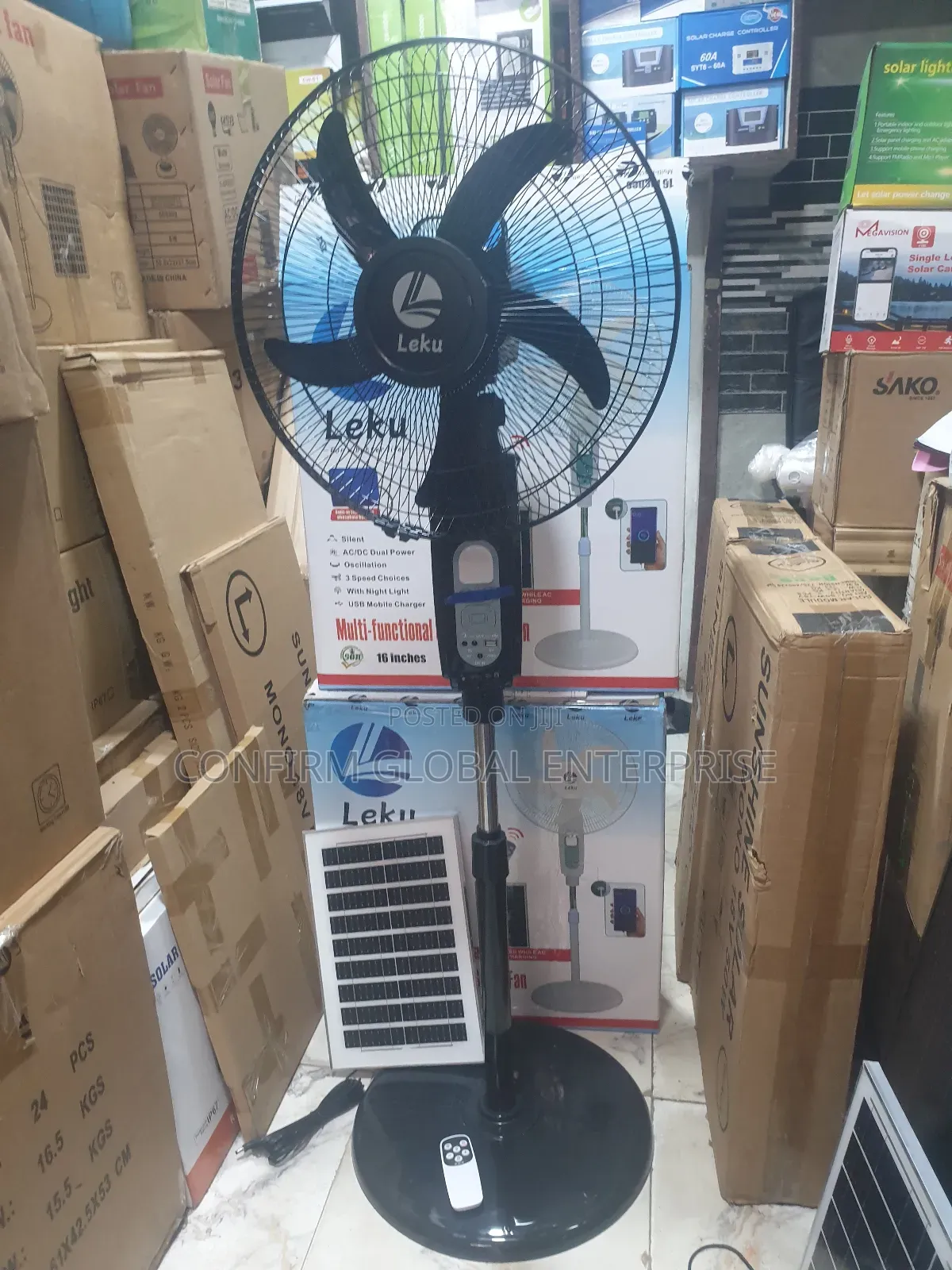Original 16" Inches Bt Solar Rechargeable Standing Fan With Remote