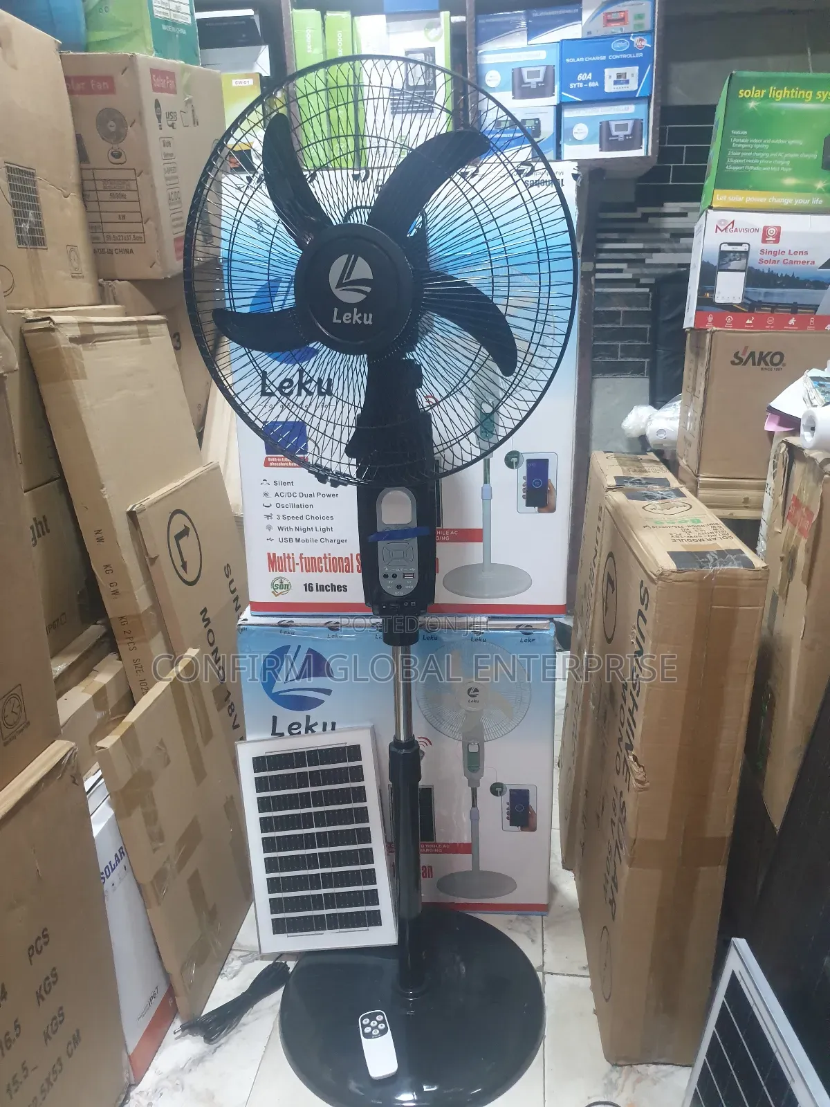 Leku 16" Inches Solar Rechargeable Fan With Bluetooth Speaker + Remote