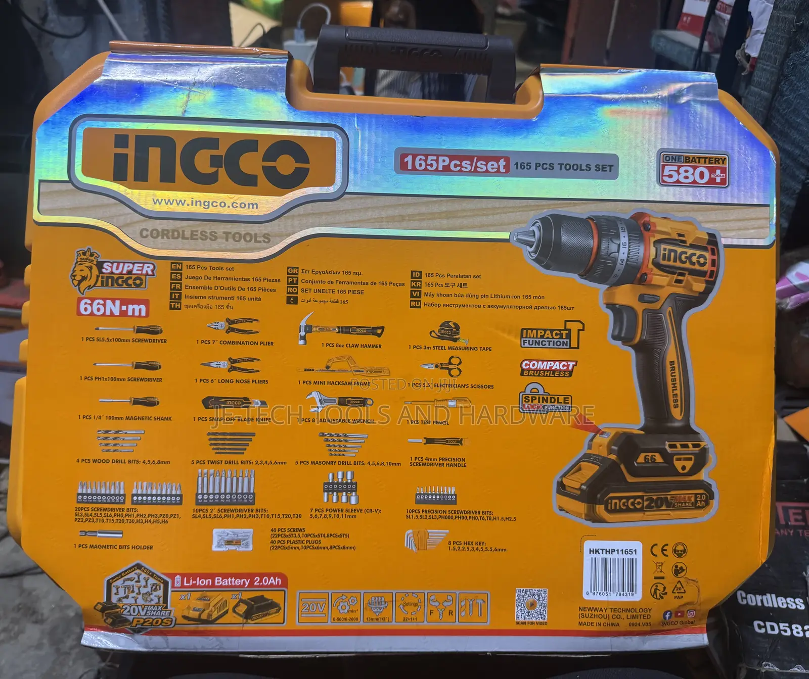 Ingco 165-piece Compact Brushless Cordless Impact Drill Tool Set