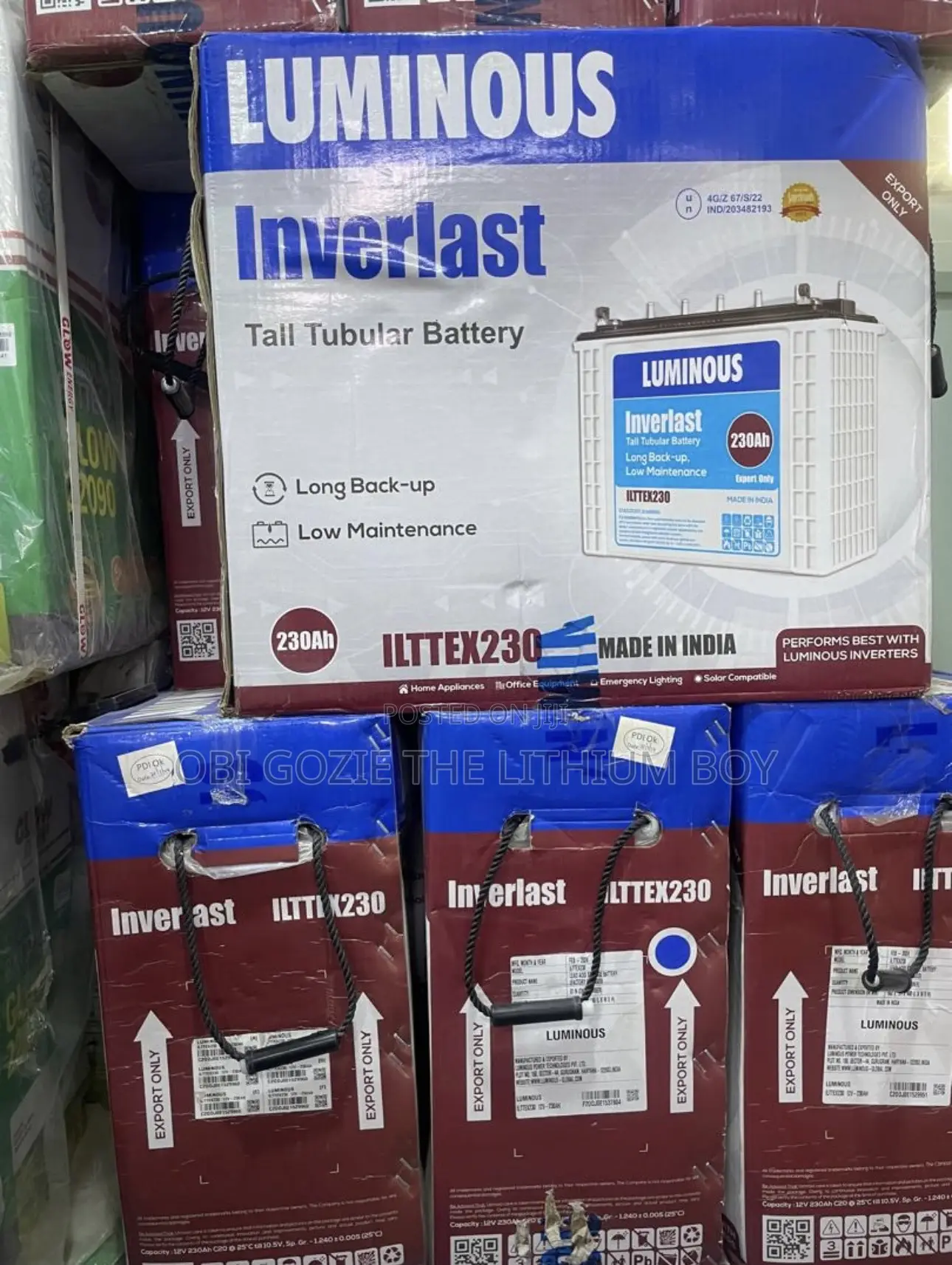 230ah 12v Luminous Solar Tubular Battery. Best Importer and Vendor