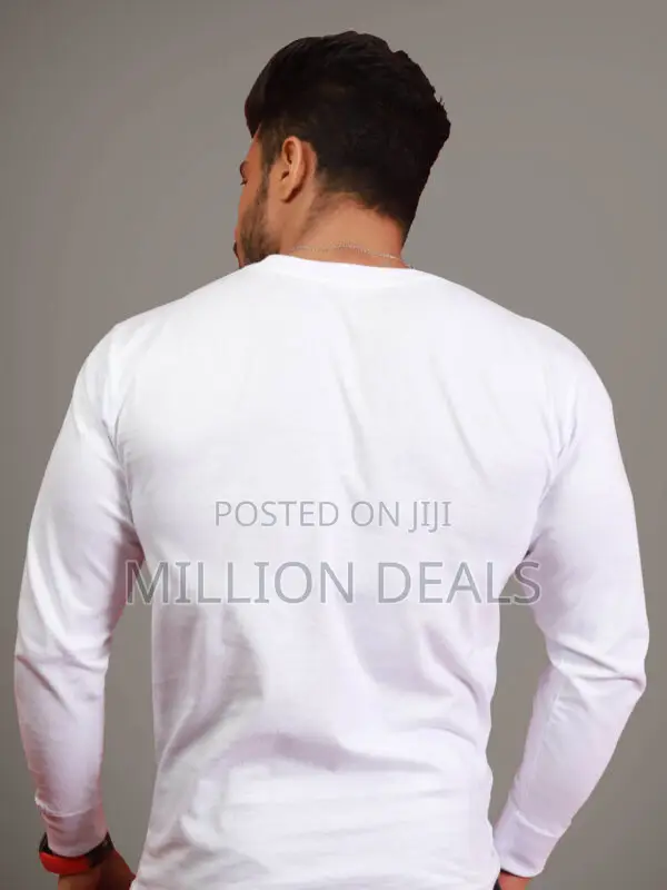Plain Round Neck White Long Sleeves T-Shirt