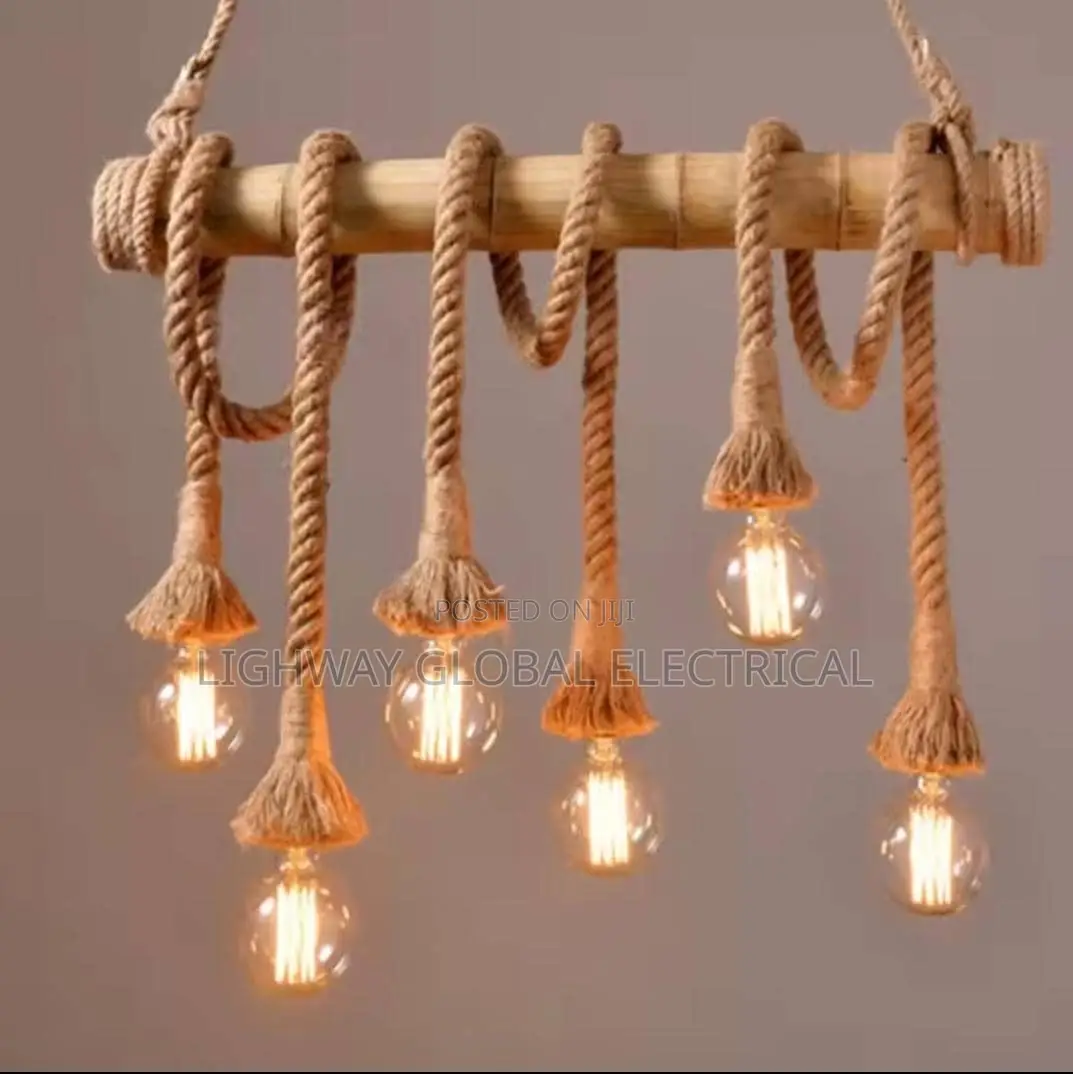 6 Heads Hemp Rope Pendant Vintage Chandelier