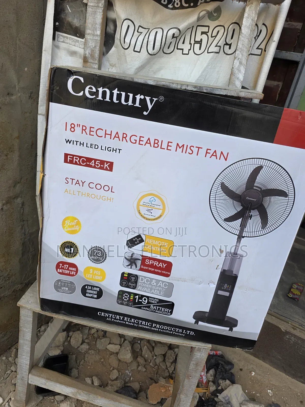 Century 18inch Rechargeable Standing Mist Fan