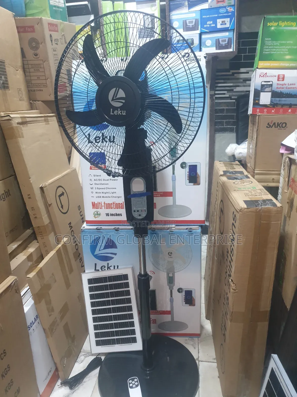 Brand New 16" Leku Multifunction Solar Bluetooth Fan + Solar Panel