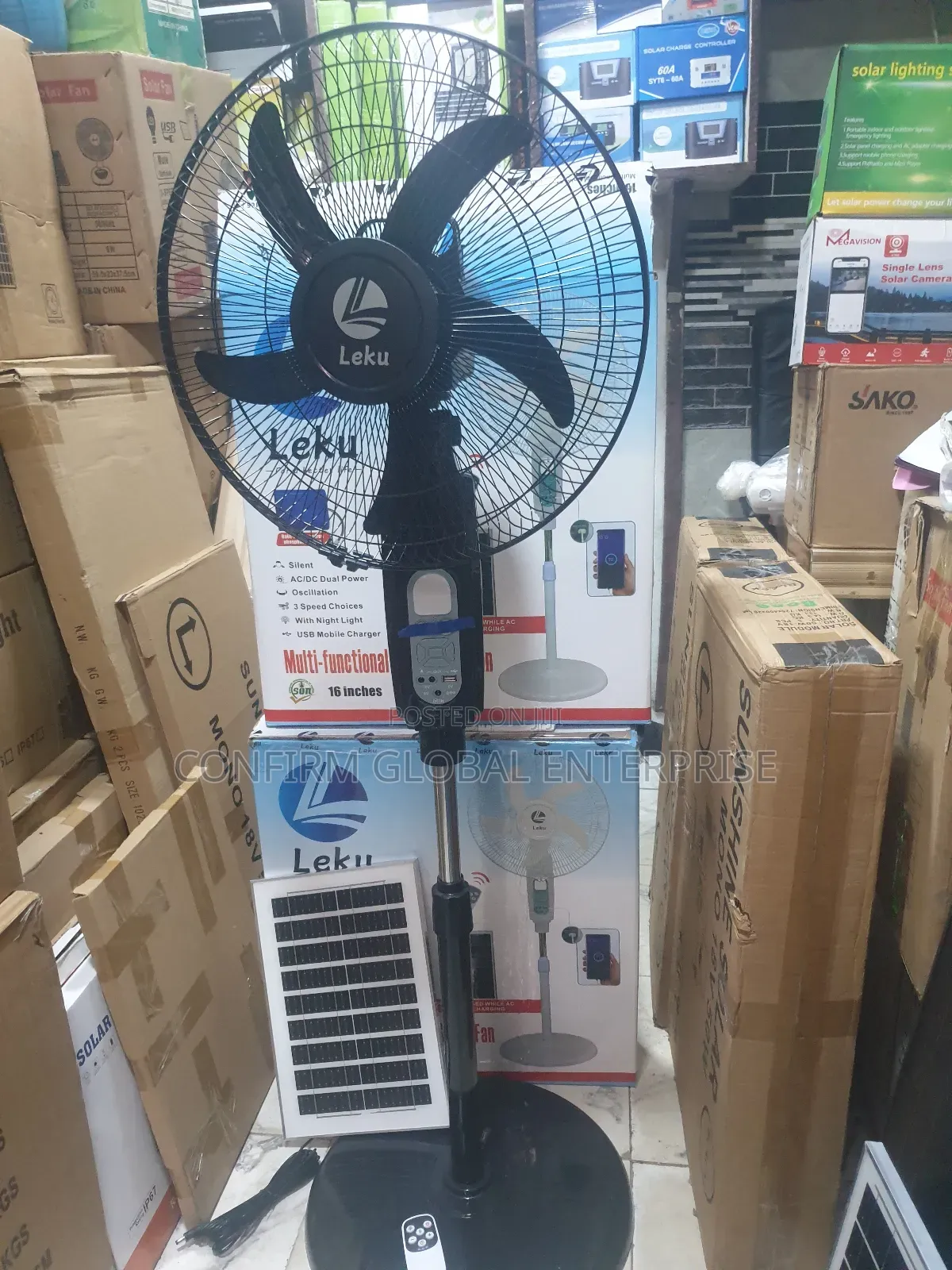 Brand New 16" Leku Multifunction Solar Bluetooth Fan + Solar Panel