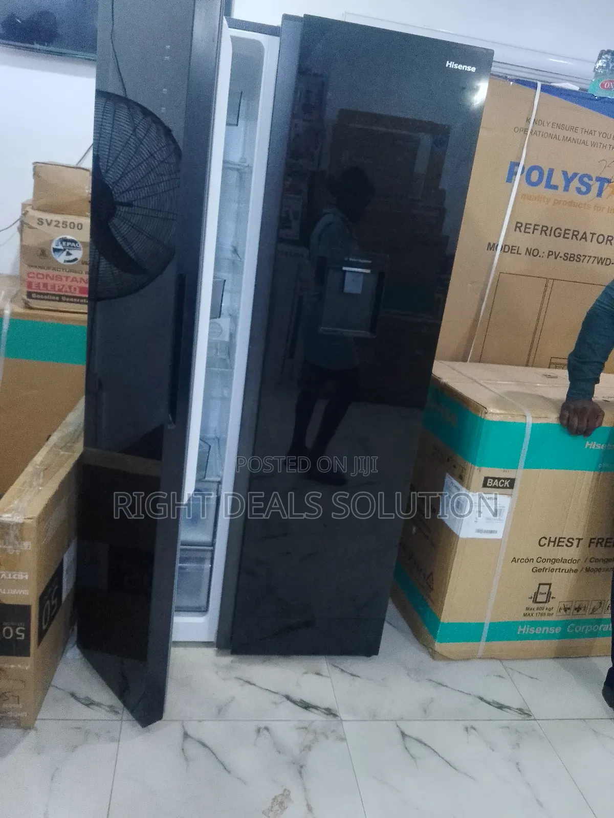 Sleek Black Hisense Side-by-Side Refrigerator With Energy-Sav Inverter