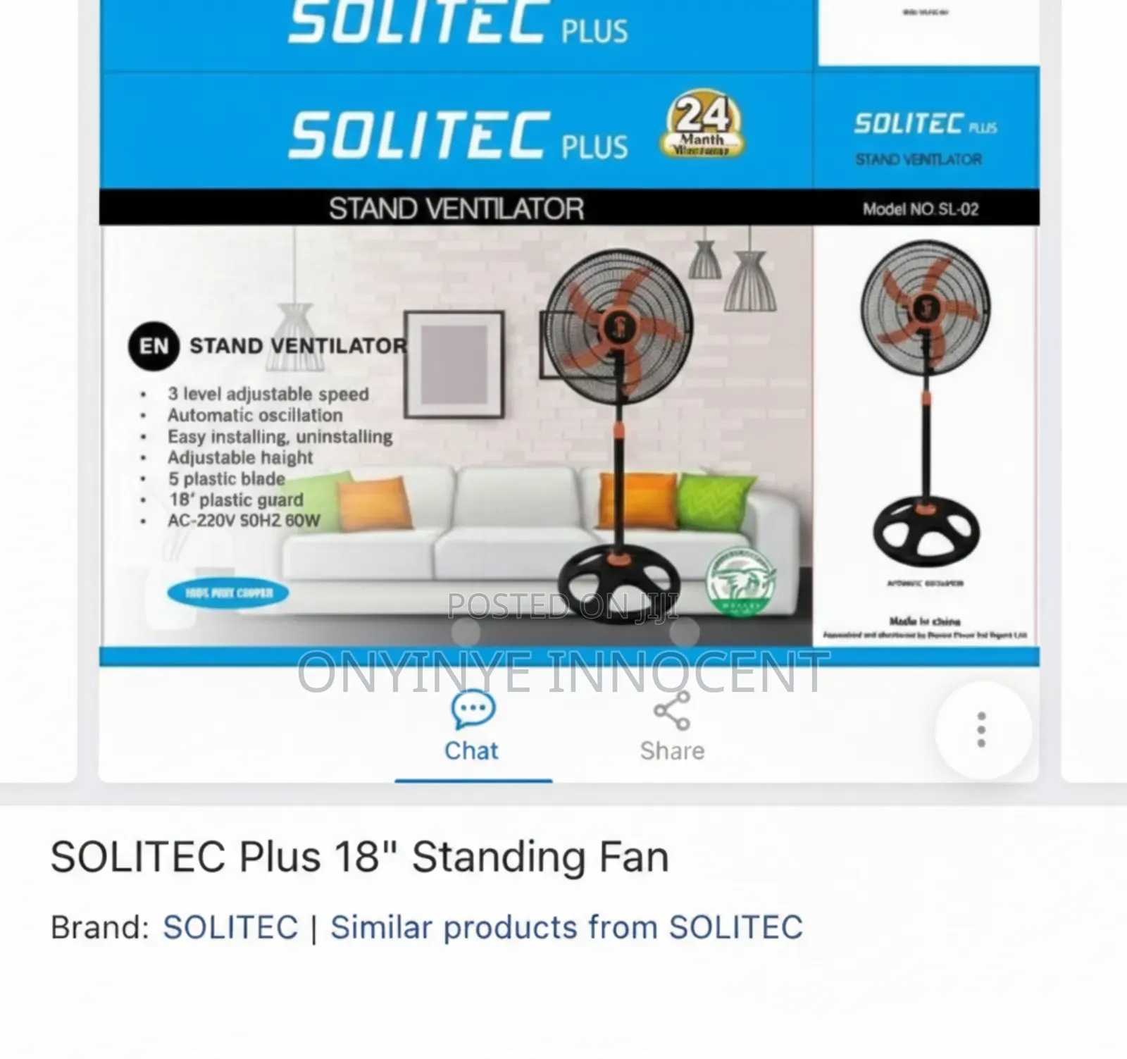 Solitec Plus 18" Standing Fan (Model Sl-02) – 5-Blade High Power