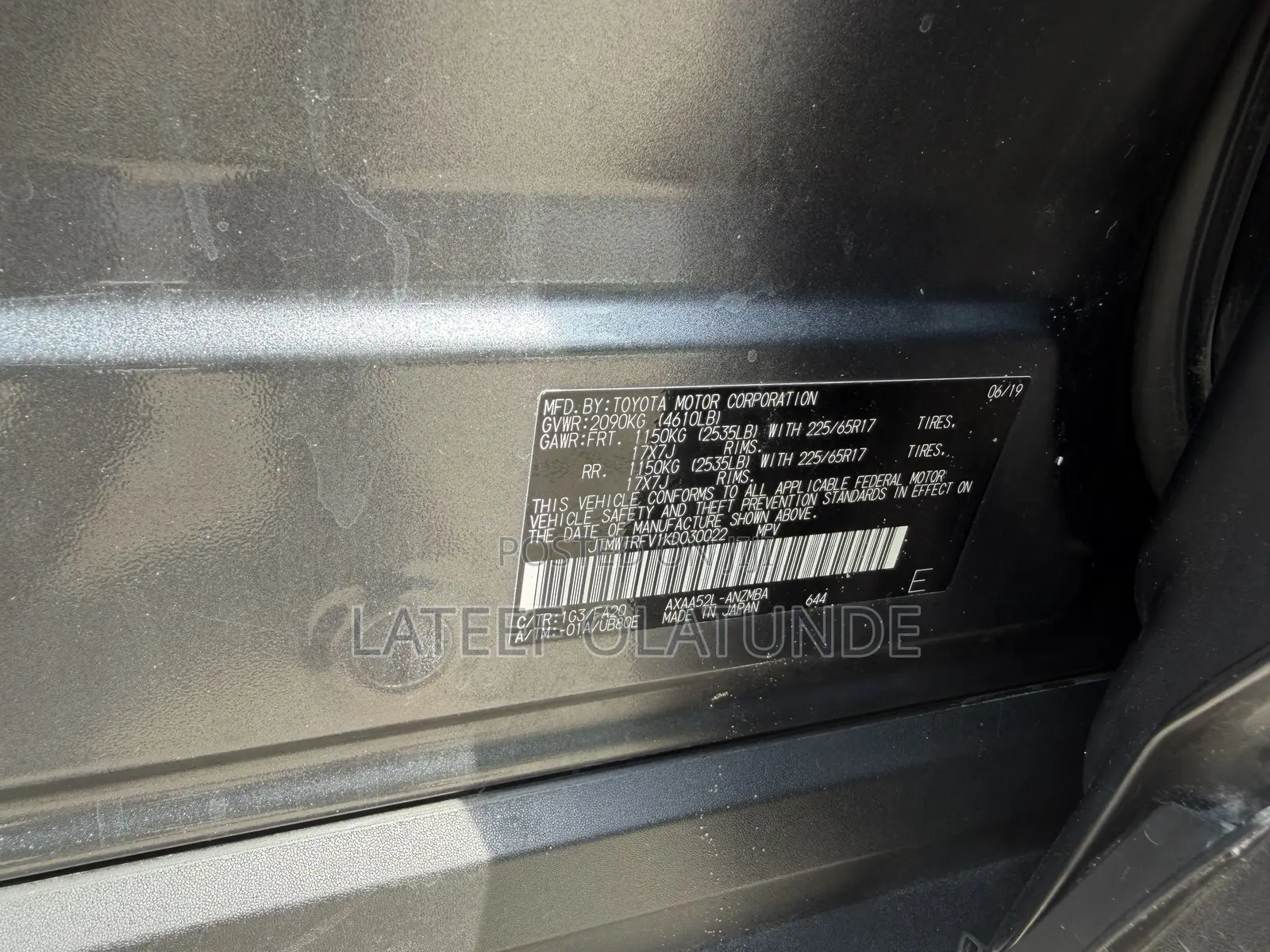 Toyota RAV4 XLE FWD 2019 Gray