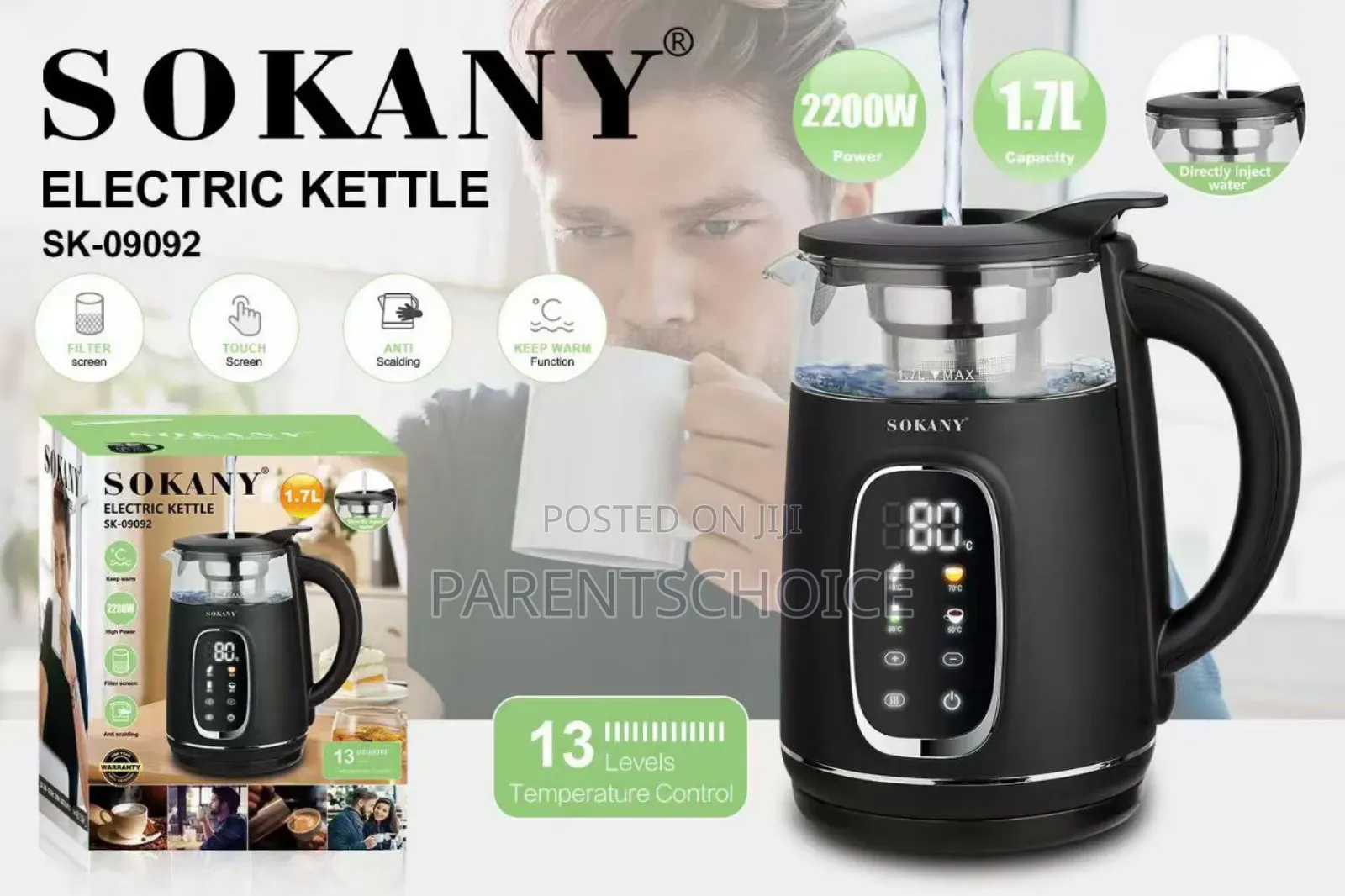 1100-Watt 1.7-L Cordless Digital Glass Electric Kettle