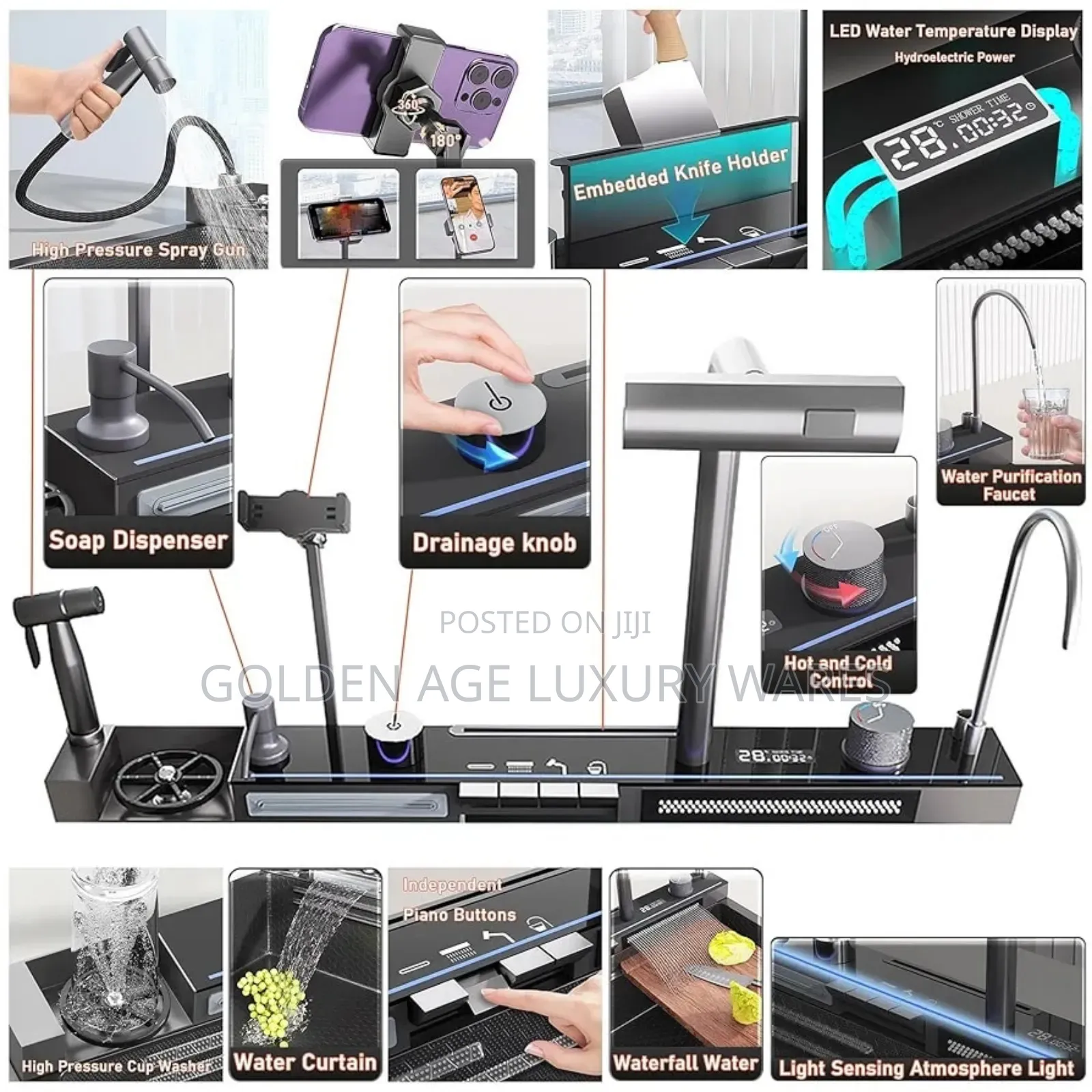 Luxury Kitchen Sink With Phone Stand, Shataff Etc