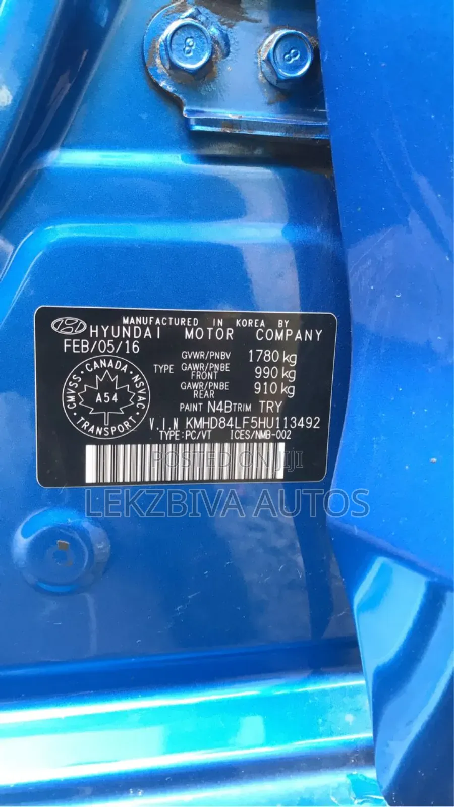 Hyundai Elantra Value Edition Sedan FWD (1.8L 4cyl 6A) 2016 Blue