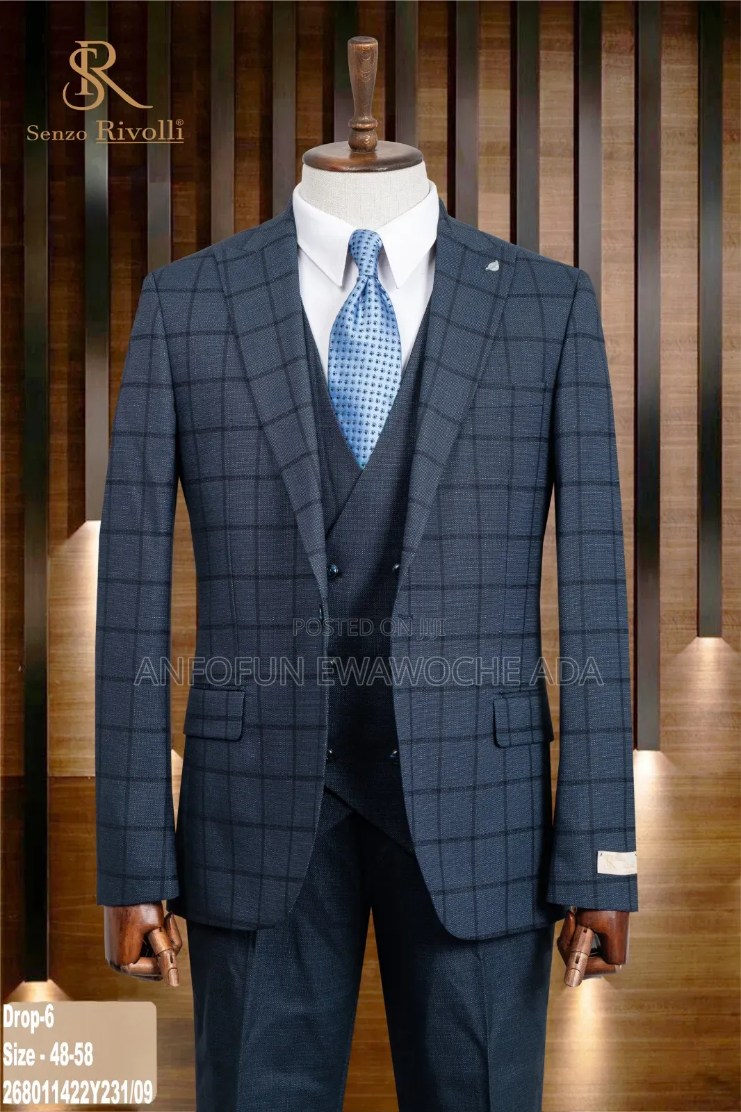 Senzo Rivolli Classic Checkered 3-Piece Men’S Suit